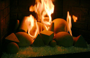 Decorative concrete objects for fireglass fireplaces